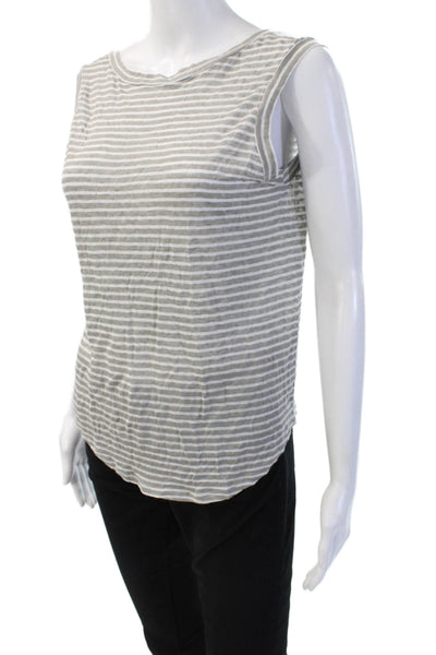 Enza Costa Womens Striped Linen Viscose Sleeveless Tank Round Neck Size XS