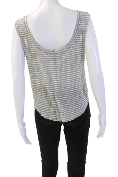 Enza Costa Womens Striped Linen Viscose Sleeveless Tank Round Neck Size XS