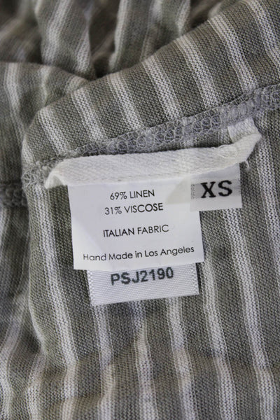 Enza Costa Womens Striped Linen Viscose Sleeveless Tank Round Neck Size XS
