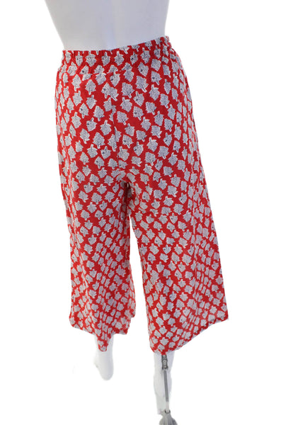 Free For Humanity Womens Red Floral Cropped Pants Drawstring Bohemian Size S