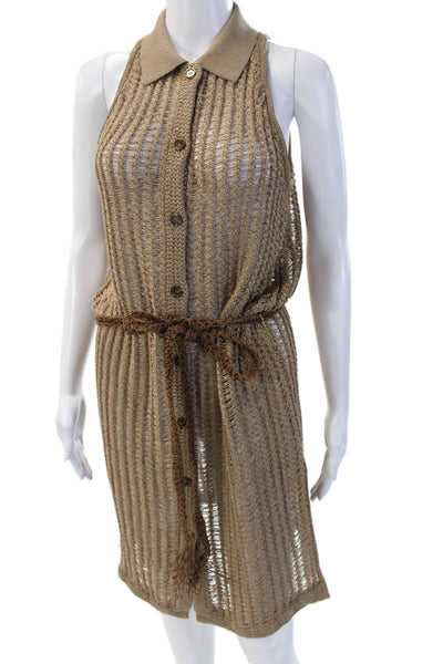 Solid & Striped Women Shirt Dress Beige Sleeveless Collared Long Size S