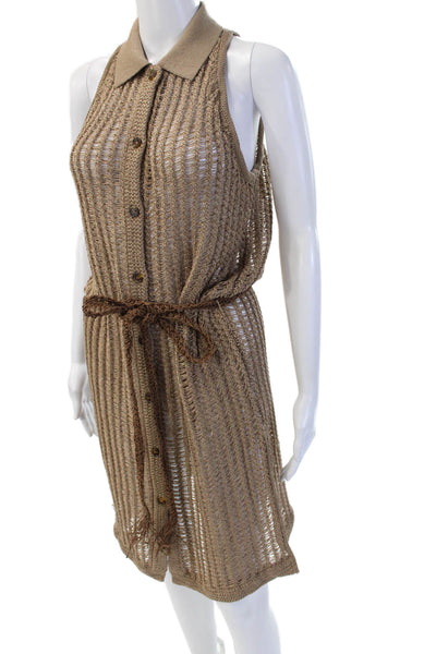 Solid & Striped Women Shirt Dress Beige Sleeveless Collared Long Size S