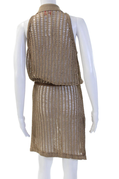 Solid & Striped Women Shirt Dress Beige Sleeveless Collared Long Size S