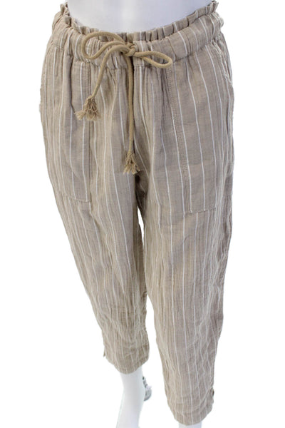 Madewell Women Cropped Paperbag Striped Cotton Drawstring Pants Beige Size XS