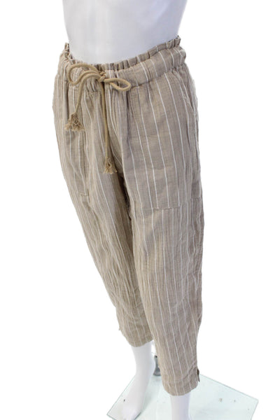 Madewell Women Cropped Paperbag Striped Cotton Drawstring Pants Beige Size XS