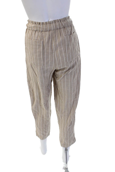 Madewell Women Cropped Paperbag Striped Cotton Drawstring Pants Beige Size XS