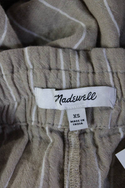 Madewell Women Cropped Paperbag Striped Cotton Drawstring Pants Beige Size XS