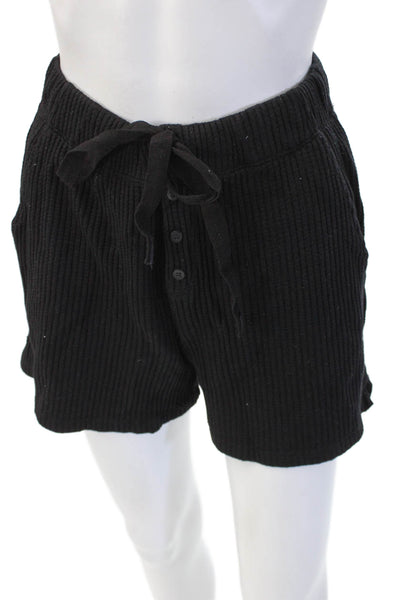 Stateside Womens Sweat Shorts Black Striped Button Size S