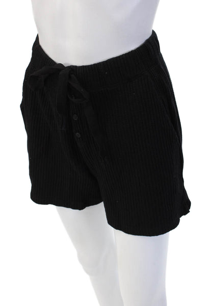 Stateside Womens Sweat Shorts Black Striped Button Size S