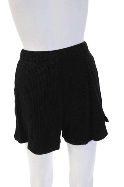 Stateside Womens Sweat Shorts Black Striped Button Size S