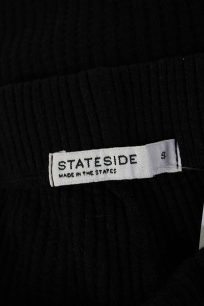 Stateside Womens Sweat Shorts Black Striped Button Size S
