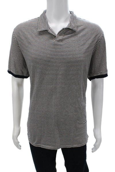 Velvet by Graham & Spencer Mens Striped Beige Polo Short Sleeve Size 2X