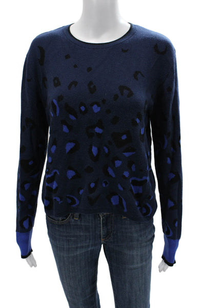 WISPR Womens Leopard Print Dark Blue Pullover Crewneck Longsleeve Size S