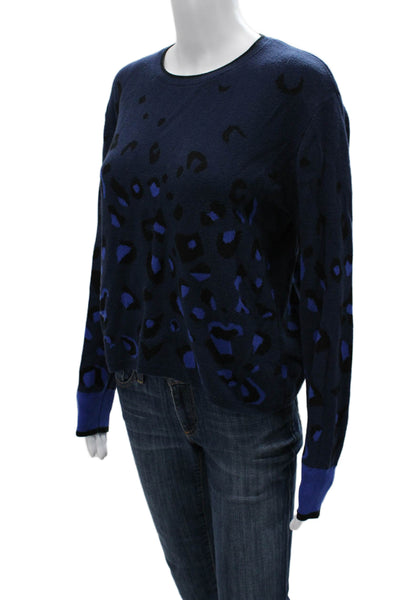 WISPR Womens Leopard Print Dark Blue Pullover Crewneck Longsleeve Size S