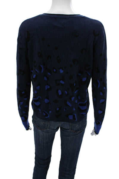 WISPR Womens Leopard Print Dark Blue Pullover Crewneck Longsleeve Size S