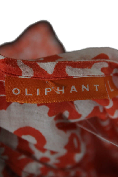 Oliphant Womens Boho Geometric V-Neck Tunic Blouse Orange Cotton Size L