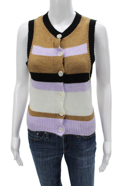 Maeve Anthropologie Women Sleeveless Striped Cardigan Vest Beige Size 2XS