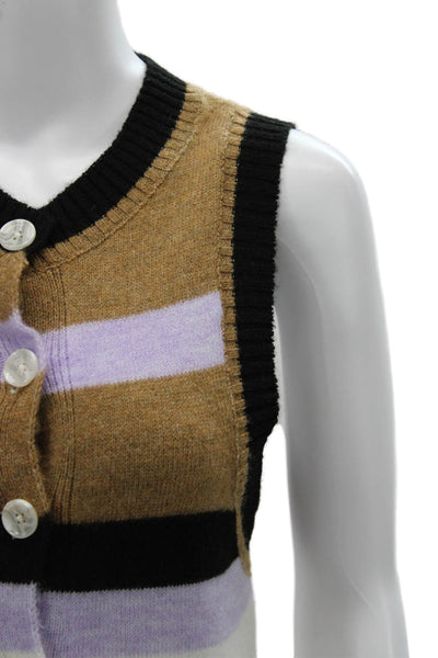 Maeve Anthropologie Women Sleeveless Striped Cardigan Vest Beige Size 2XS