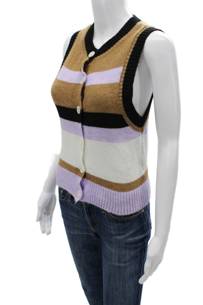 Maeve Anthropologie Women Sleeveless Striped Cardigan Vest Beige Size 2XS