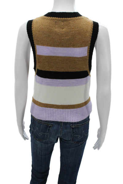 Maeve Anthropologie Women Sleeveless Striped Cardigan Vest Beige Size 2XS
