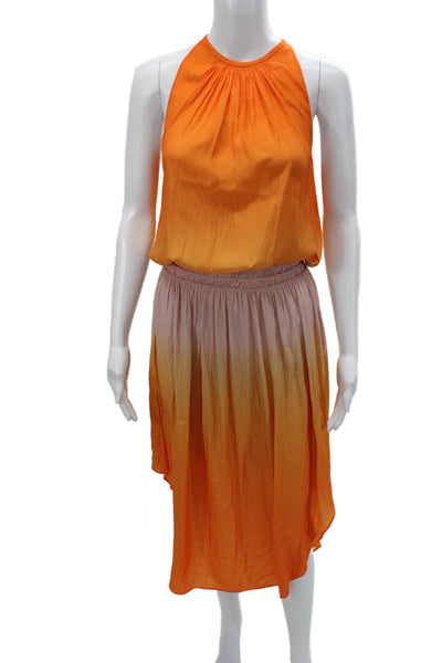Ramy Brook Womens Orange Blouson Sundress High Neck Button Sleeveless Size XS