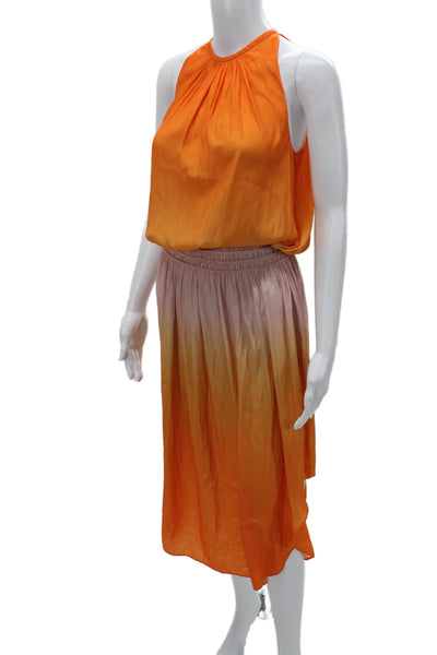 Ramy Brook Womens Orange Blouson Sundress High Neck Button Sleeveless Size XS