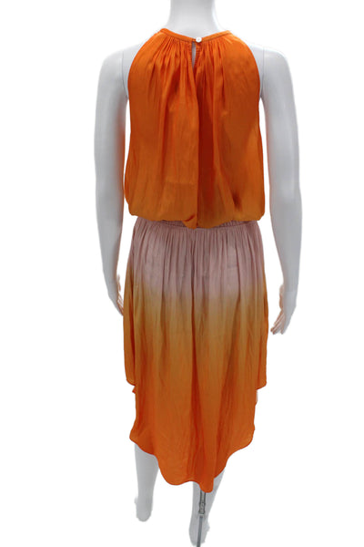 Ramy Brook Womens Orange Blouson Sundress High Neck Button Sleeveless Size XS