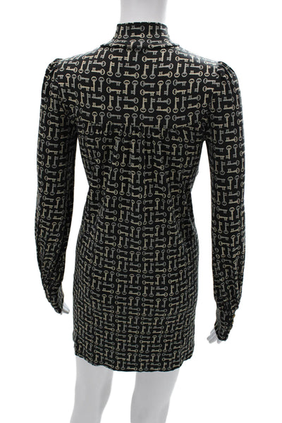 Juicy Couture Women Black Silk Shift Dress High Neck Long Sleeve Size PP