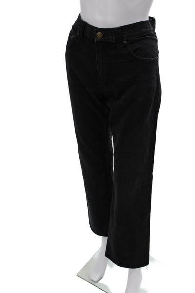 Current/Elliott Women Mom Cropped Black Mid Rise Jeans 30in Inseam Size 30