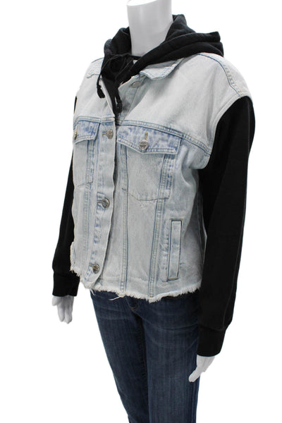 Current/Elliott Women Black Cotton 90s Collar Button Jacket Long Sleeve Size 2