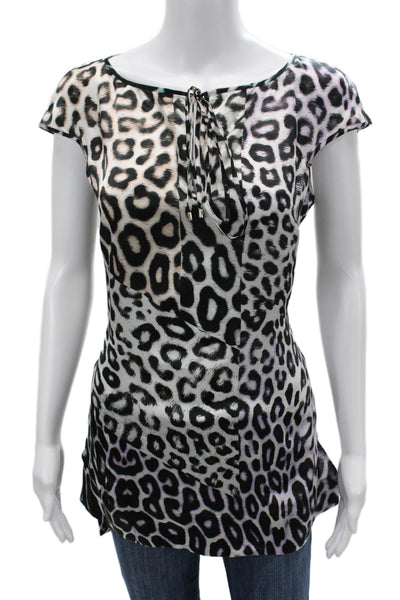 Just Cavalli Women Black Silk Animal Print Tunic Sleeveless Size 40