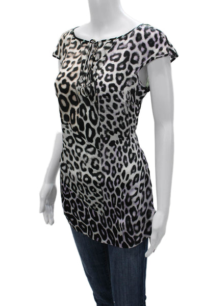 Just Cavalli Women Black Silk Animal Print Tunic Sleeveless Size 40