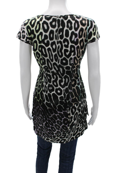 Just Cavalli Women Black Silk Animal Print Tunic Sleeveless Size 40
