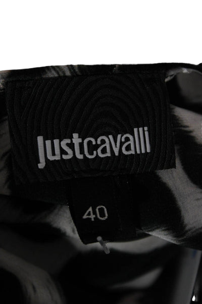 Just Cavalli Women Black Silk Animal Print Tunic Sleeveless Size 40