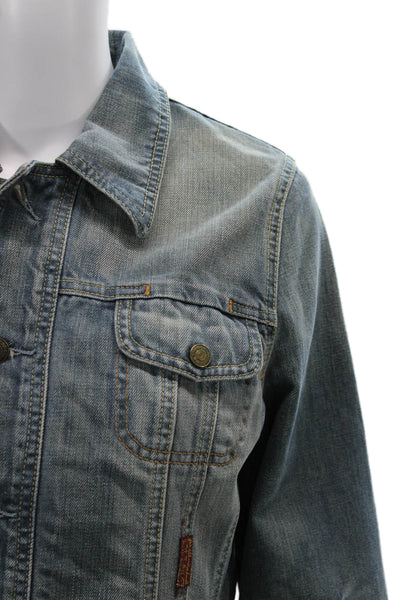 7 For All Mankind Women Blue Cotton Collared 90s Jacket Long Sleeve Size L