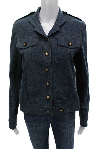 St. John Sport By Marie Gray Womens Military Jacket Dark Blue Cotton Size 6