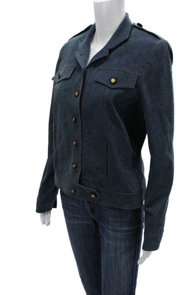 St. John Sport By Marie Gray Womens Military Jacket Dark Blue Cotton Size 6