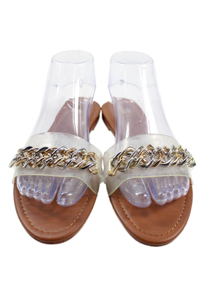 Zara Womens Chain Link Slide On Sandals Gold Silver Size 38 8