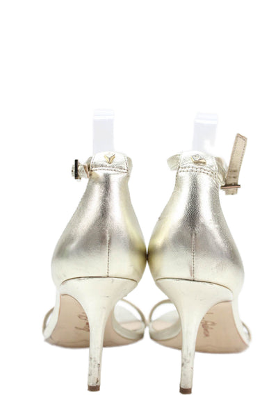 Sam Edelman Womens Leather Ankle Strap Patti Sandal Heels Gold Size 7.5 Medium