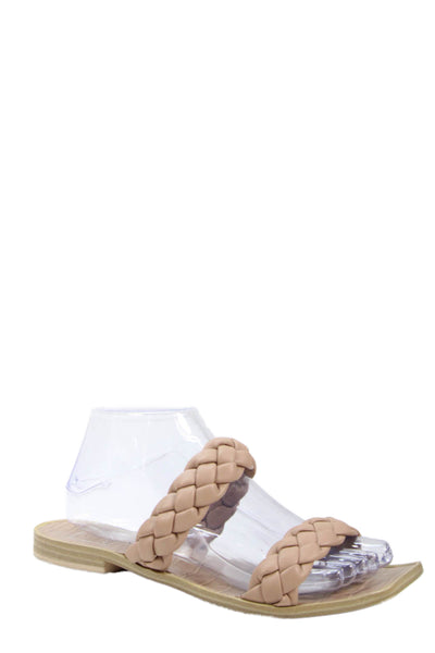Dolce Vita Womens Leather Braided Slide On Sandals Beige Size 7
