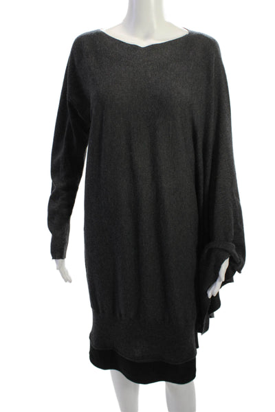 Maison Martin Margiela Women Dark Gray Sweater Dress V-Neck Long Sleeve Size 6
