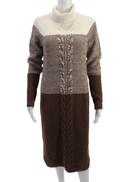 Caslon Womens Sweater Dress Turtleneck Long Sleeve Beige Mid Calf Size M