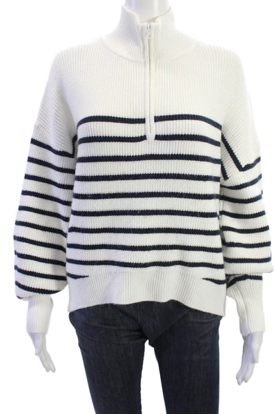 French Connection Womens White Striped High Neck Pullover Zip Size S