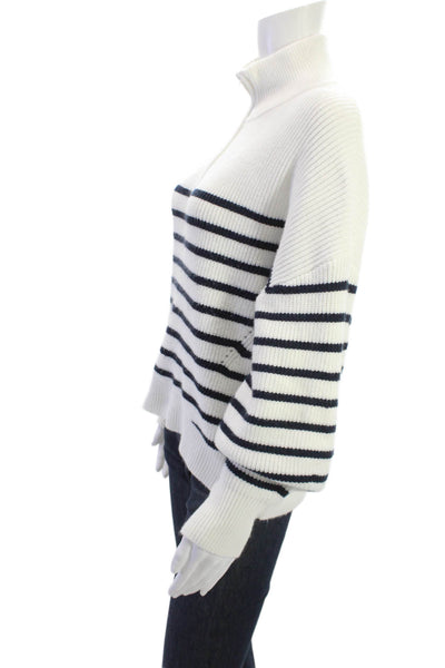 French Connection Womens White Striped High Neck Pullover Zip Size S
