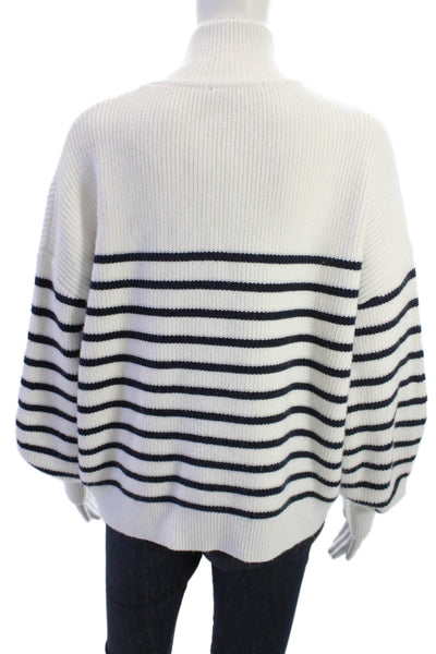 French Connection Womens White Striped High Neck Pullover Zip Size S