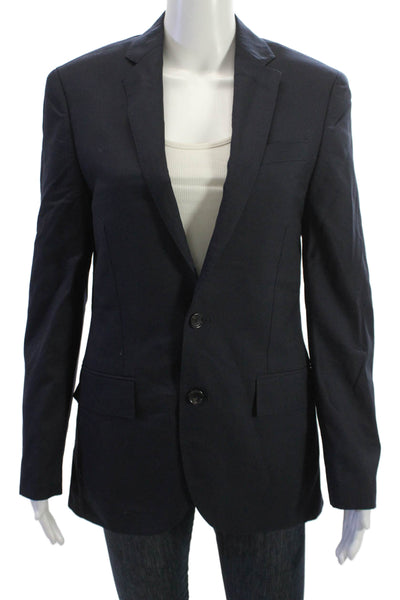 J Crew Women Blazer Dark Blue Wool Collared Button Long Sleeve Solid Size 34