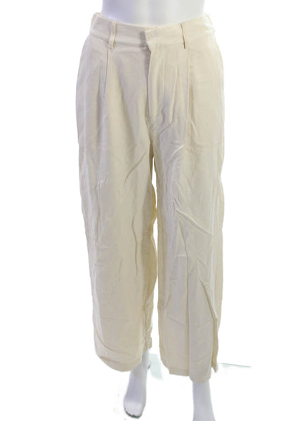 Rachel Zoe Women Cropped Dress Pants Beige Linen Blend Button Size S