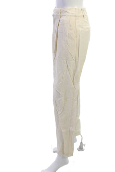 Rachel Zoe Women Cropped Dress Pants Beige Linen Blend Button Size S