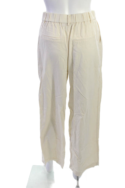 Rachel Zoe Women Cropped Dress Pants Beige Linen Blend Button Size S