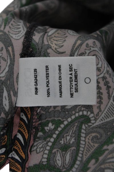 Icons Womens Boho Paisley Collared Button Up Blouse Green 3/4 Sleeve Size XS